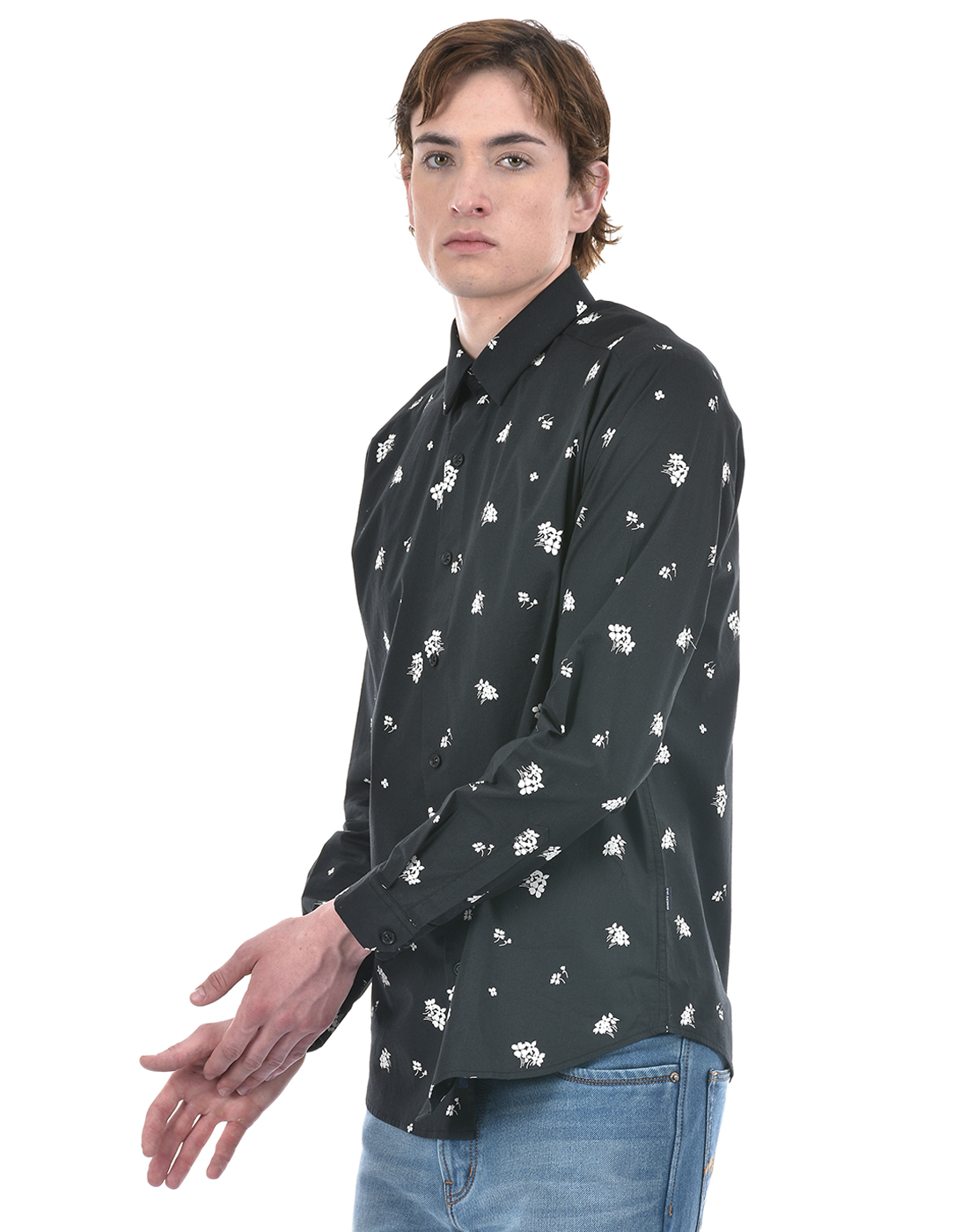 Numero Uno Men Floral Print Black Shirt